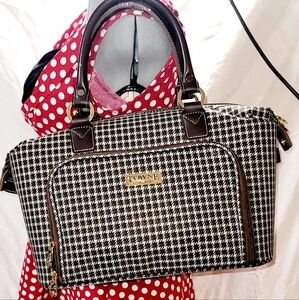 London Fog Houndstooth Travel Bag with Brown Accents